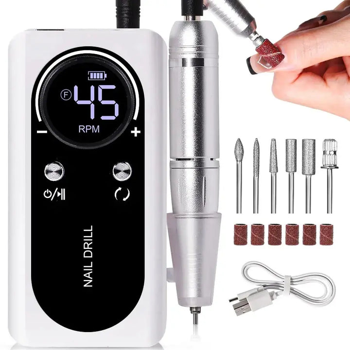 Skanto | ProNail 45000RPM Elektrische Nagelfeile – Tragbare, wiederaufladbare E-Feile für Maniküre & Acrylnägel | Geräuscharm
