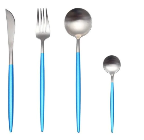 Skanto | LUXURIÖSES UNBEHANDELTES STAHL 24-TEILIGES GOLD-SILBER BESTECKSSET