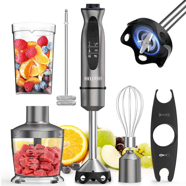 Skanto | 1000W Stabmixer – Handgehalten, leistungsstark, kratzfest, variable Geschwindigkeit und Turbomodus, leiser Betrieb, inklusive Messbecher, Zerkleinerer, Schneebesen, Milchaufschäumer