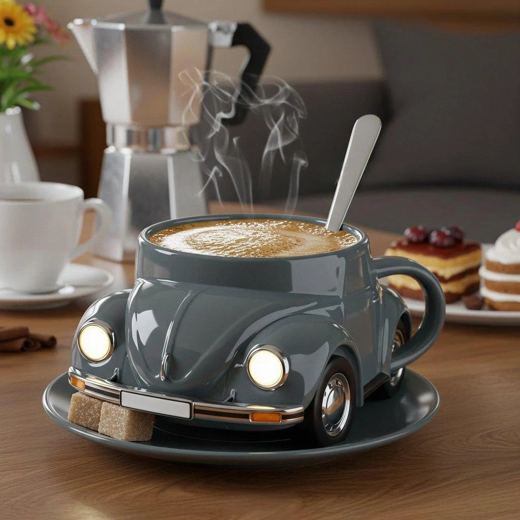 Skanto | RetroCar Keramik-Kaffeetasse – Einzigartiges 3D-Design für Kaffee & Tee