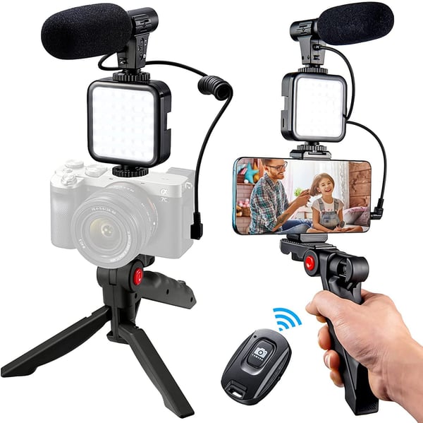 Skanto | Professionelles Video-Mikrofon-Kit mit Ständer und LED-Videoleuchte