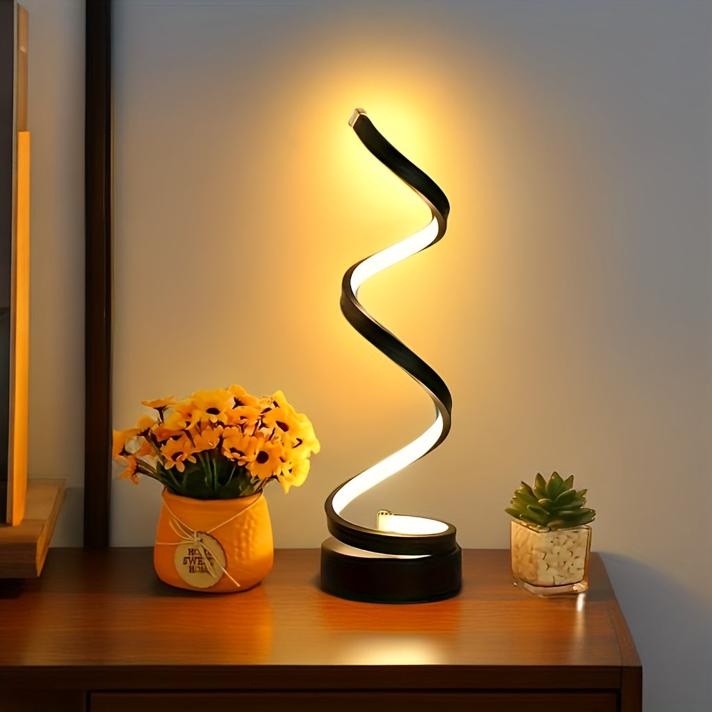 Skanto | Moderne Spiral-Tischlampe – Kreative LED-Schreibtischlampe mit sanftem warmem Licht, perfekt für Schlafzimmer-, Wohnzimmer- und Arbeitszimmer-Dekoration