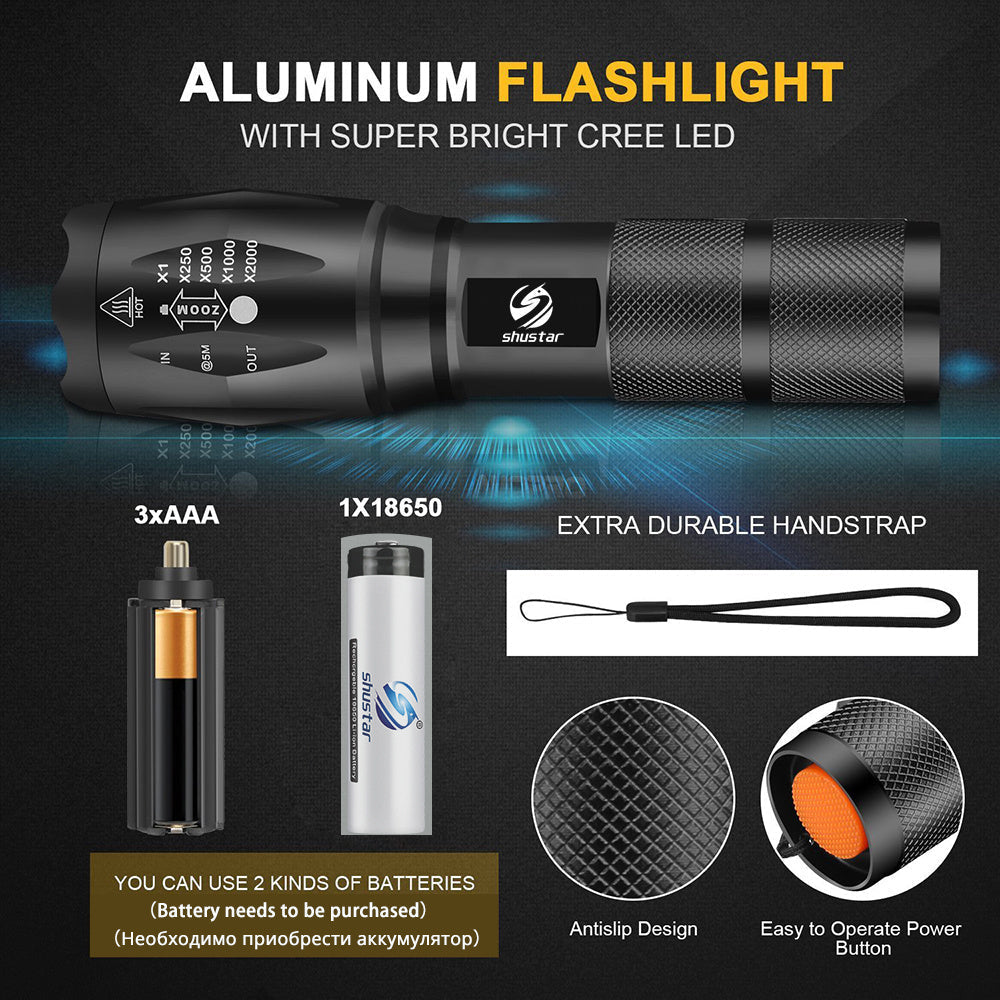 Skanto | Hochleistungs-wasserdichte LED-Taschenlampe | 30.000–50.000 Lumen wiederaufladbare Fackel