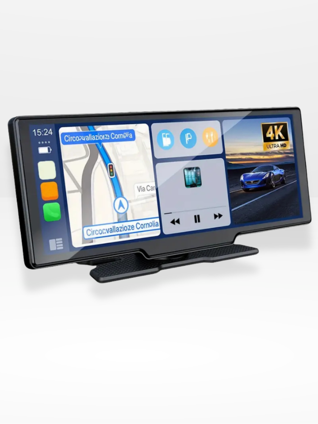 Skanto | Kabelloses CarPlay-Display mit integrierter 4K-Dashcam und optionaler Rückfahrkamera – 10.26" IPS-Bildschirm