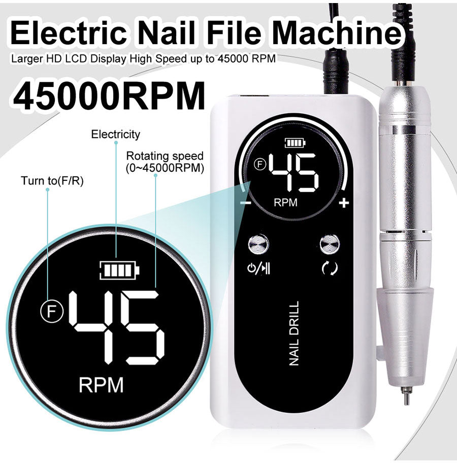 Skanto | ProNail 45000RPM Elektrische Nagelfeile – Tragbare, wiederaufladbare E-Feile für Maniküre & Acrylnägel | Geräuscharm