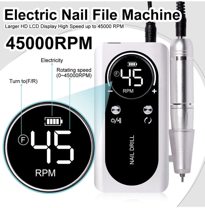 Skanto | ProNail 45000RPM Elektrische Nagelfeile – Tragbare, wiederaufladbare E-Feile für Maniküre & Acrylnägel | Geräuscharm