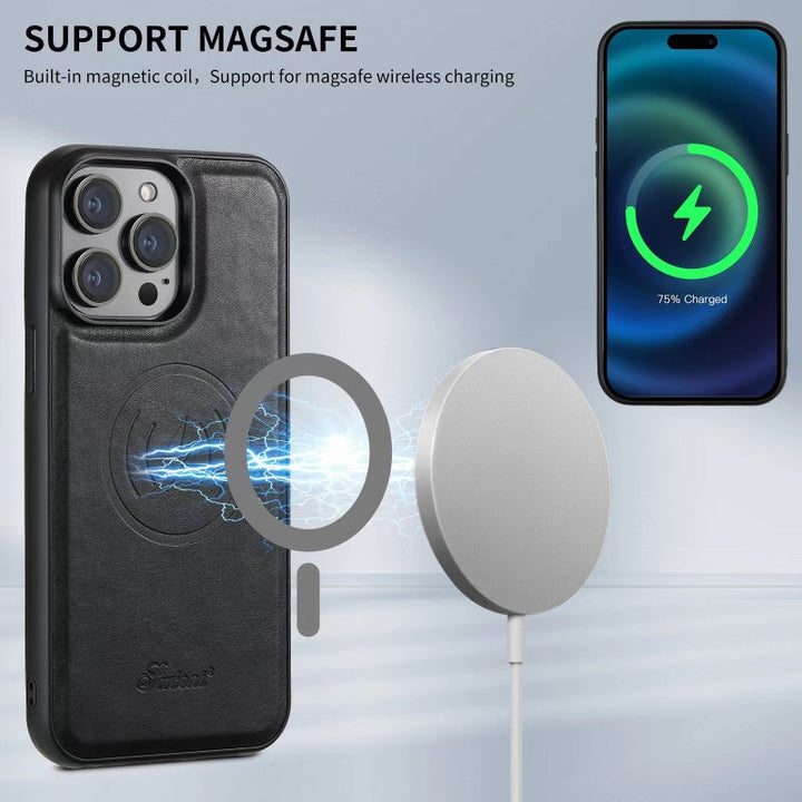 Skanto | Handyhülle mit Kartenhalter: Magnetständer, Kabelloses Laden (Magsafe kompatibel)