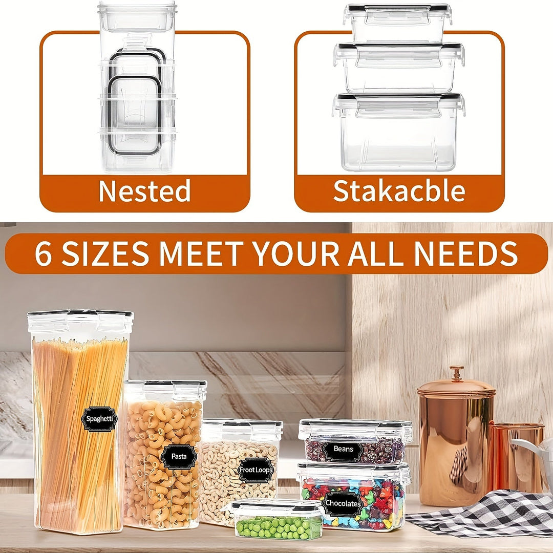Skanto | Skroam 36er-Pack luftdichte Lebensmittelbehälter: BPA-freier Kunststoff mit Deckeln, Etiketten & Markern für die Küchen- und Vorratsschrankorganisation – Ideal für Mehl, Zucker & Müsli