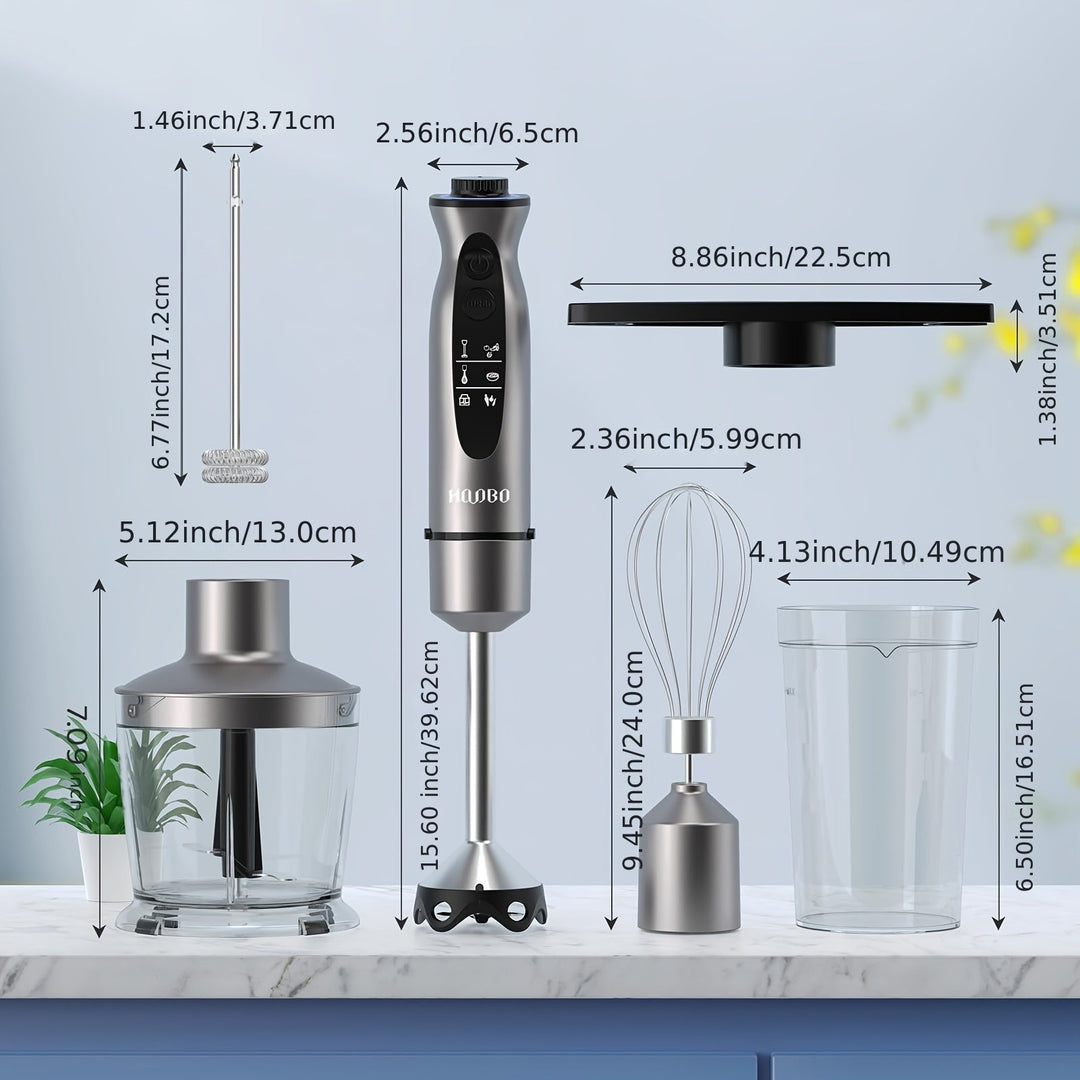 Skanto | 1000W Stabmixer – Handgehalten, leistungsstark, kratzfest, variable Geschwindigkeit und Turbomodus, leiser Betrieb, inklusive Messbecher, Zerkleinerer, Schneebesen, Milchaufschäumer