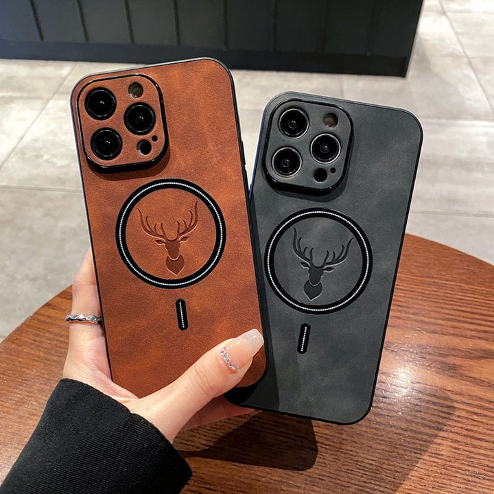 Skanto | Luxuriöse Hirschleder Apple iPhone Hülle | Magnetische Handyhülle, Kabellose Hülle, MagSafe, Kabelloses Laden, Schutzhülle, Cover für iPhone 15, 14, 13 Pro Max Plus