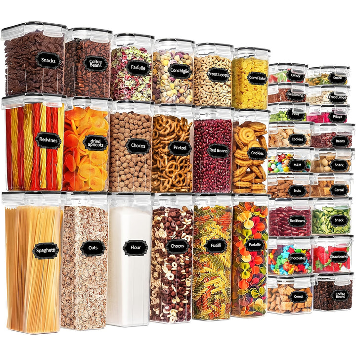 Skanto | Skroam 36er-Pack luftdichte Lebensmittelbehälter: BPA-freier Kunststoff mit Deckeln, Etiketten & Markern für die Küchen- und Vorratsschrankorganisation – Ideal für Mehl, Zucker & Müsli