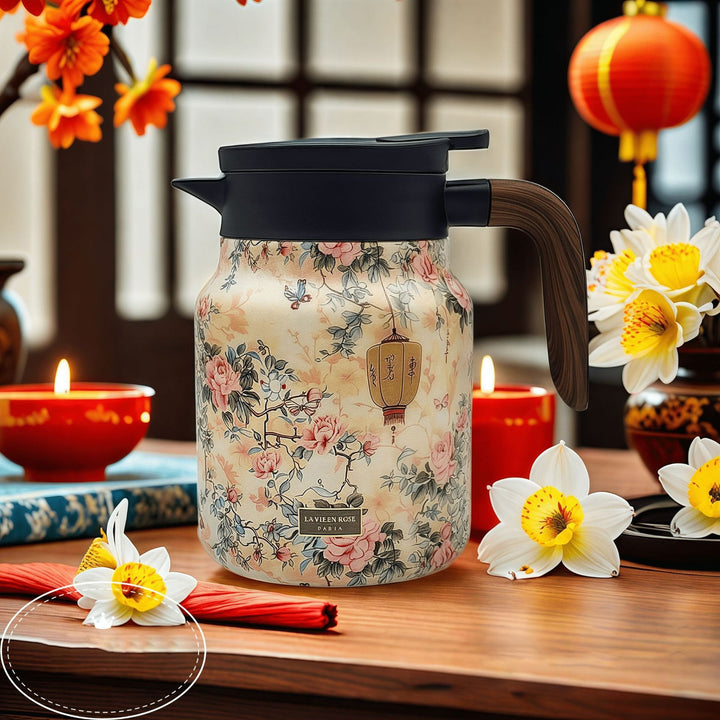 Skanto | Vintage Teekanne mit Blumenmuster – Integriertes Teesieb