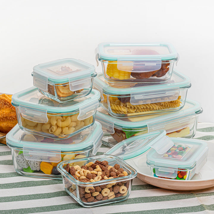 Skanto | 8er-Pack Glas-Lebensmittelbehälter – Luftdichte Meal Prep Bento Boxen mit auslaufsicheren Verschlussdeckeln, Mikrowellen-, Ofen-, Gefrier- & Spülmaschinenfest, BPA-frei