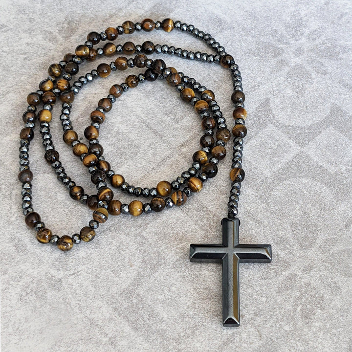 Skanto | Orion Spirituelle Halskette mit Tigerauge & Lapislazuli – Herren-Rosenkranz