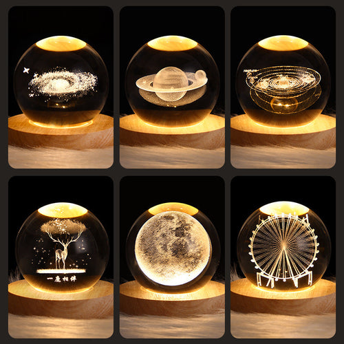 Skanto | LED Galaxy Nachtlicht Kristallkugel Tischlampe 3D Planet Mond Lampe Schlafzimmer Heimdeko für Kinder Party Geburtstagsgeschenke