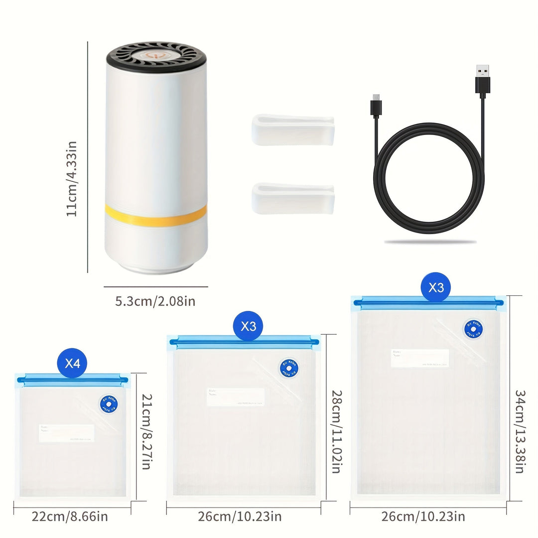 Skanto | Handheld Elektrisches Vakuumiergerät mit Vakuum-Aufbewahrungsbeuteln – Inklusive 3 Größen (4x8,5", 3x11", 3x13,5"), Vakuum-Reißverschlussbeutel und Elektropumpe