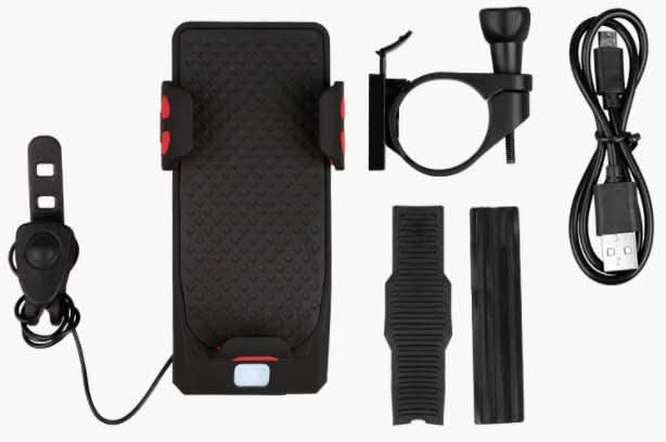 Skanto | 4-in-1 Fahrrad-Handyhalterung mit Powerbank, Licht & Hupe