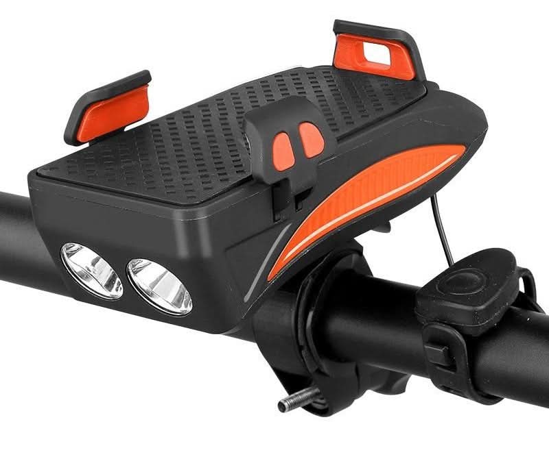 Skanto | 4-in-1 Fahrrad-Handyhalterung mit Powerbank, Licht & Hupe