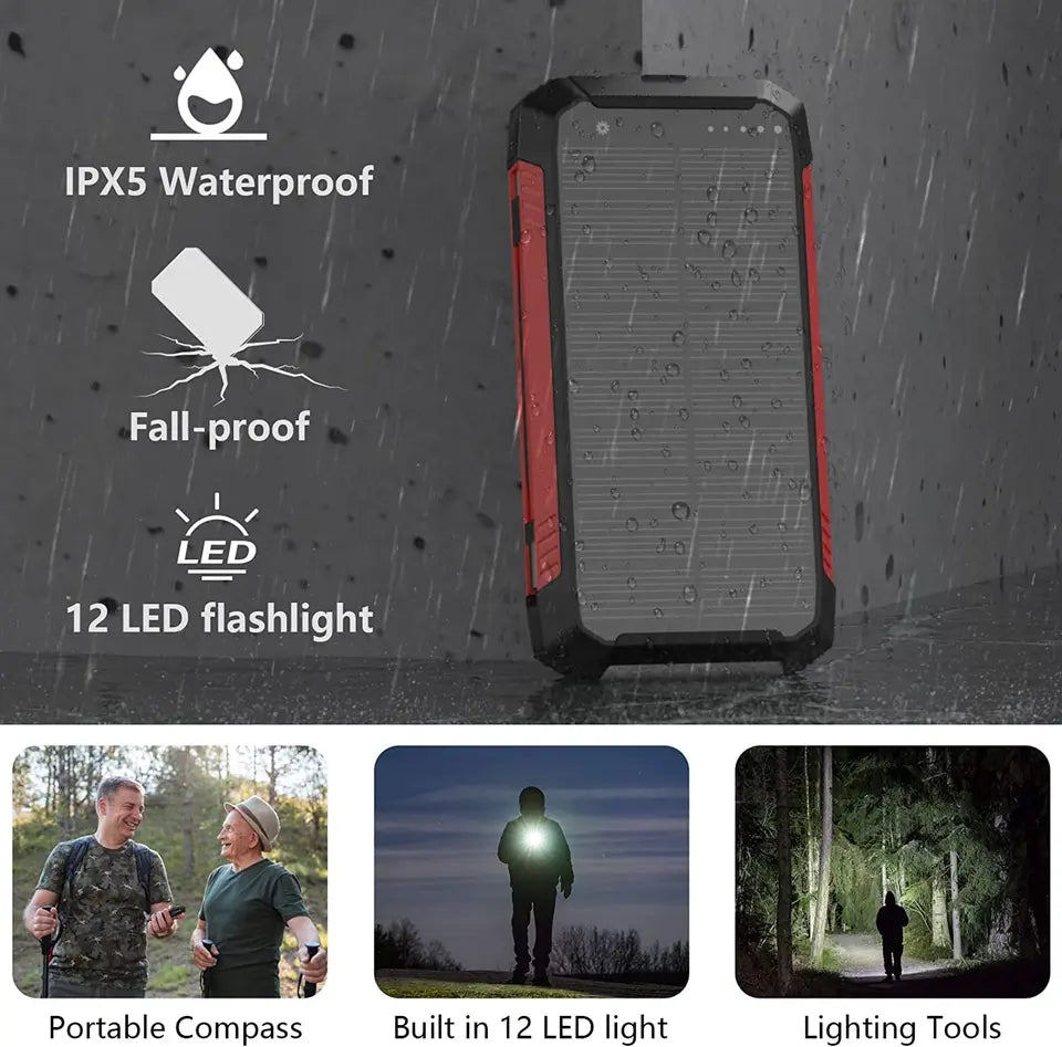 Skanto | 30000mAh Solar-Ladegerät, kabellose wasserdichte Powerbank extern