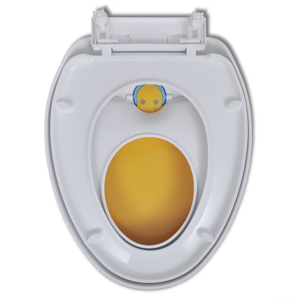 Weiß-gelber Soft-Close Toilettensitz für Erwachsene/Kinder