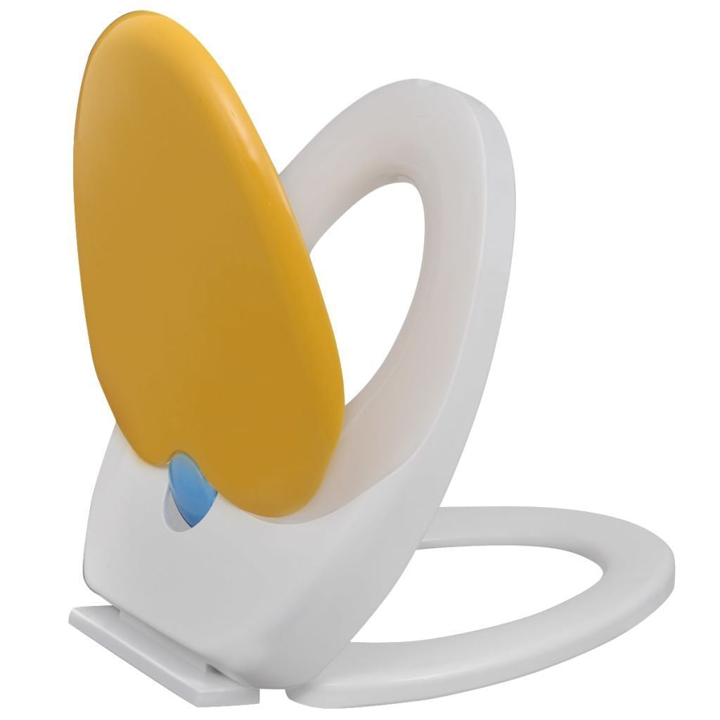 Weiß-gelber Soft-Close Toilettensitz für Erwachsene/Kinder