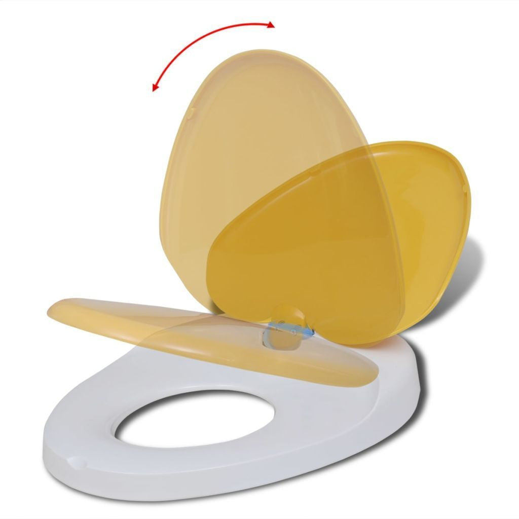 Weiß-gelber Soft-Close Toilettensitz für Erwachsene/Kinder