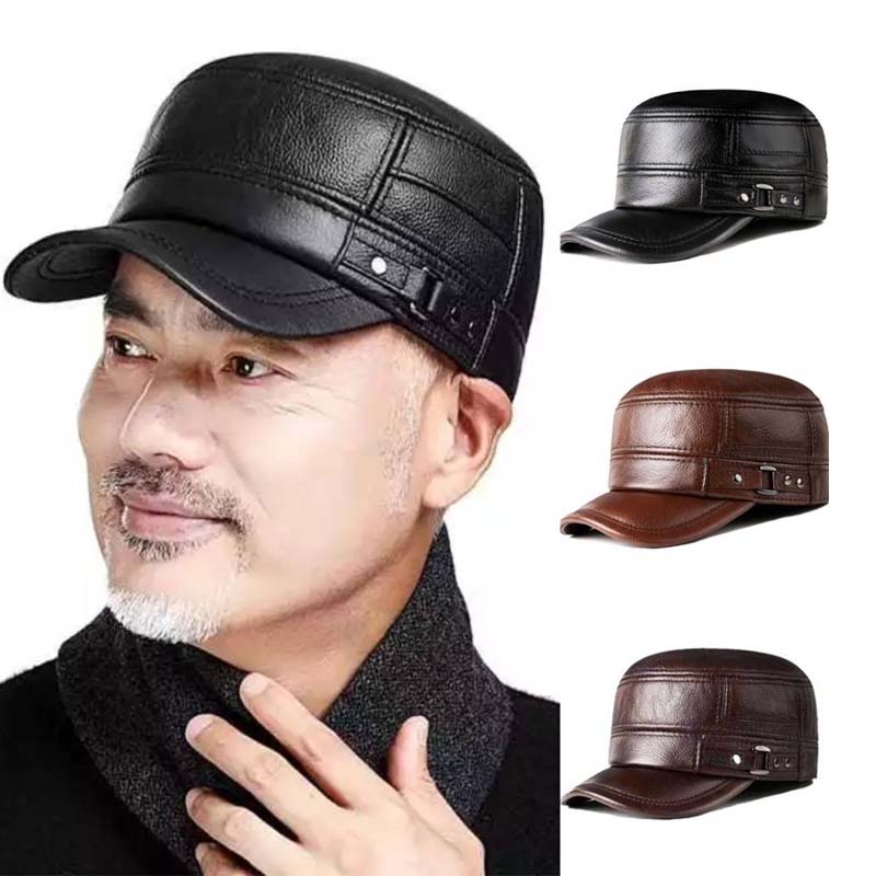 Skanto | Neue Herren Wintermütze mit Lammfell-Ohrenschutz und flacher Krempe