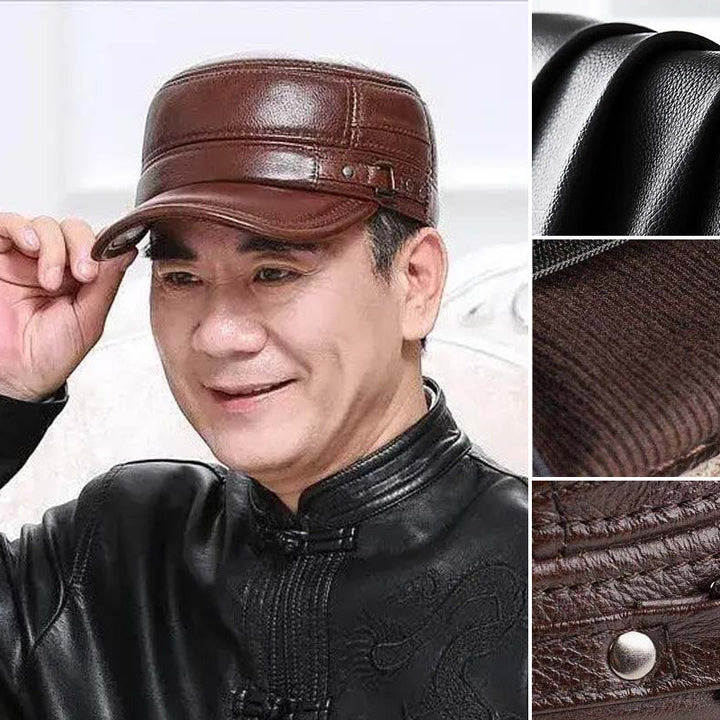 Skanto | Neue Herren Wintermütze mit Lammfell-Ohrenschutz und flacher Krempe