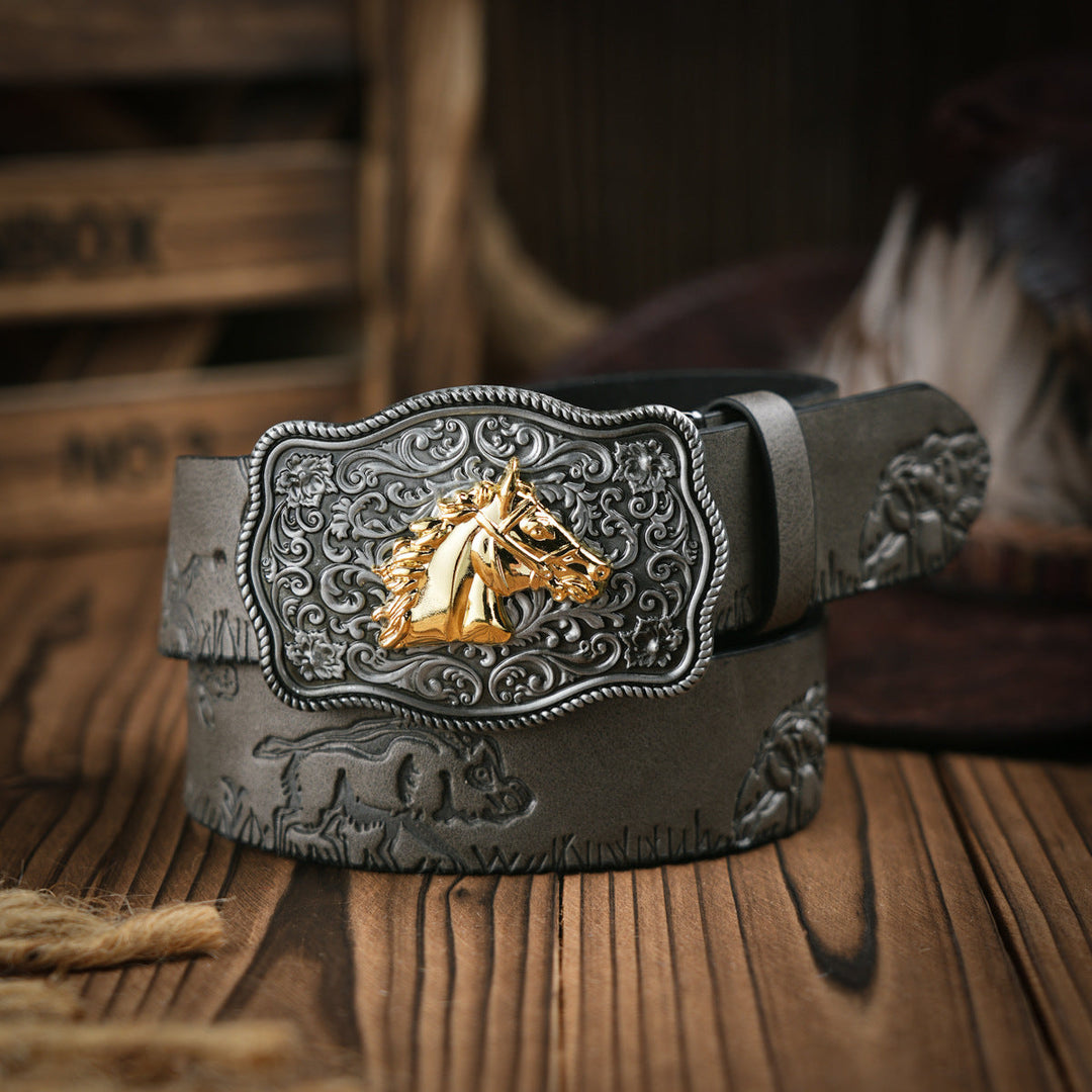 Skanto | Herren Western-Gürtel – Gürtel aus veganem Leder mit massiver Metallschnalle
