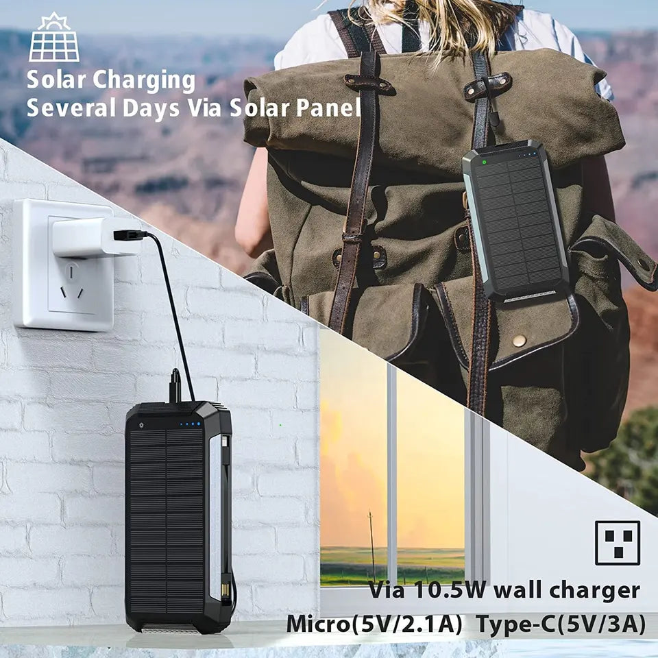 Skanto | 30000mAh Solar-Ladegerät, kabellose wasserdichte Powerbank extern