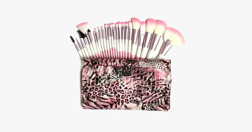 Skanto | 24-teiliges Pink Leopard Pinsel-Set
