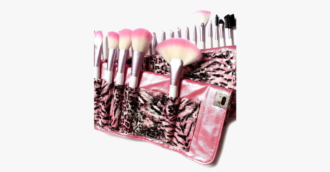 Skanto | 24-teiliges Pink Leopard Pinsel-Set