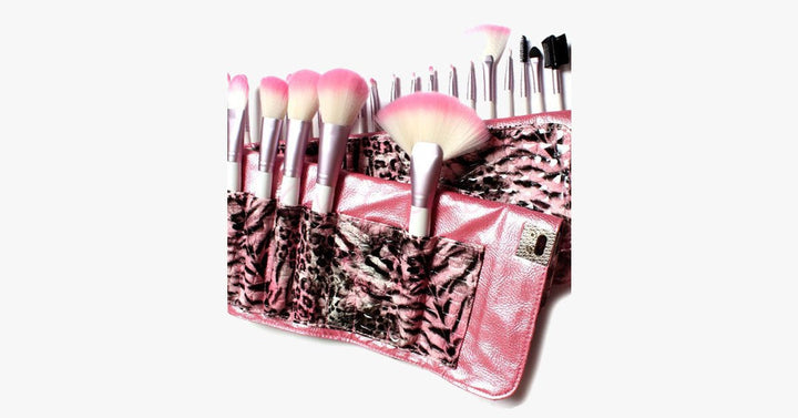 Skanto | 24-teiliges Pink Leopard Pinsel-Set