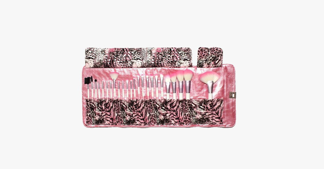 Skanto | 24-teiliges Pink Leopard Pinsel-Set