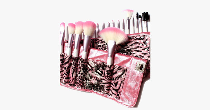 Skanto | 24-teiliges Pink Leopard Pinsel-Set
