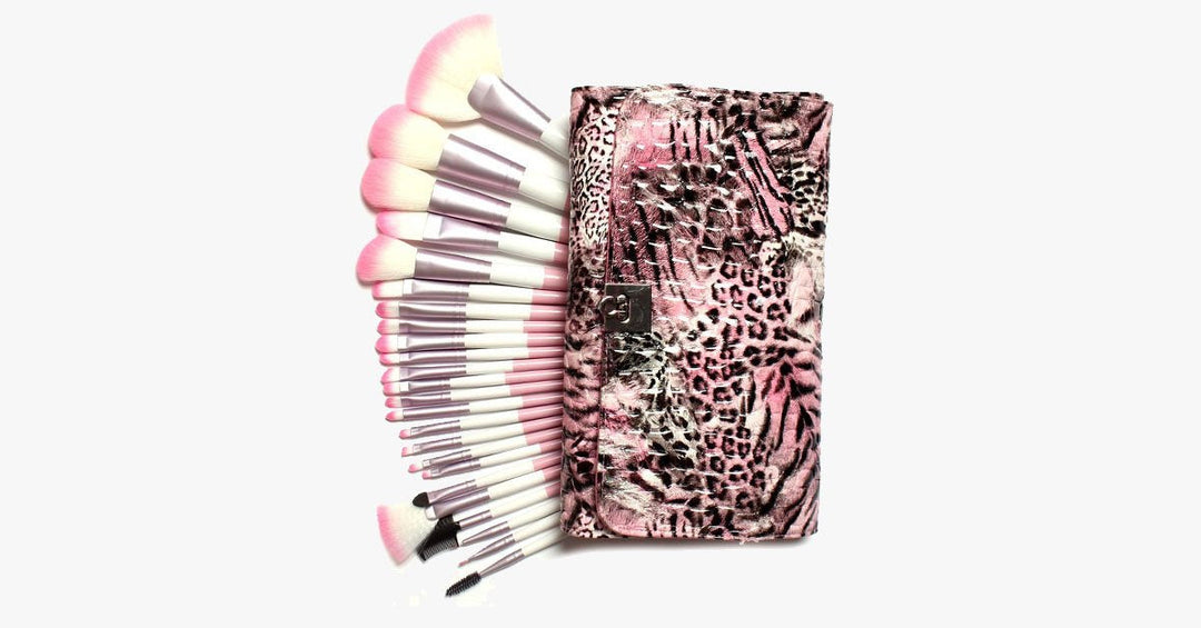 Skanto | 24-teiliges Pink Leopard Pinsel-Set
