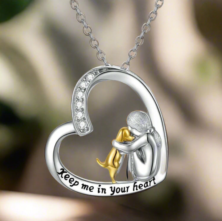 Skanto | SilverHeart | Halskette aus Sterlingsilber mit Herz-Hund und Zirkonia-Stein