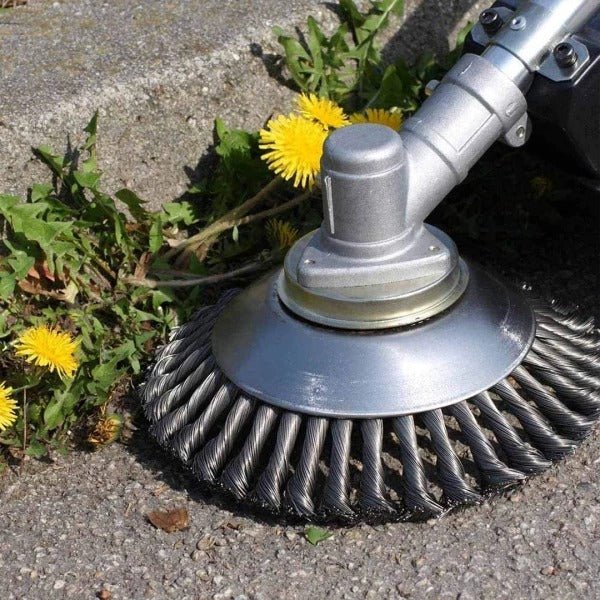Skanto | Unkrautbürste für Trimmer – Robuste Drahtbürste aus Stahl für Fugenpflaster Gartenpflege