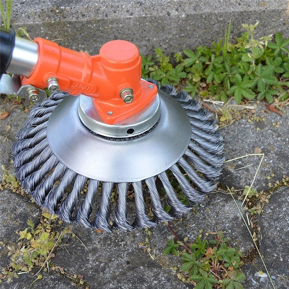 Skanto | Unkrautbürste für Trimmer – Robuste Drahtbürste aus Stahl für Fugenpflaster Gartenpflege