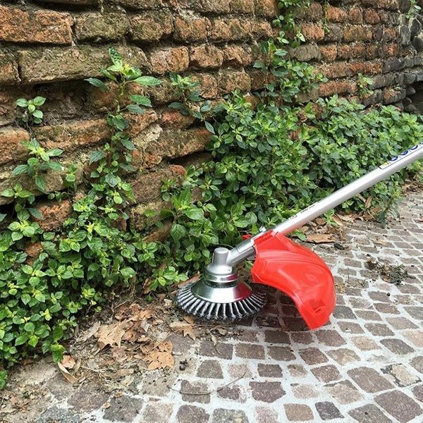 Skanto | Unkrautbürste für Trimmer – Robuste Drahtbürste aus Stahl für Fugenpflaster Gartenpflege
