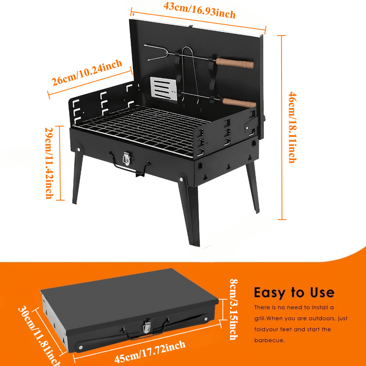 Skanto | Grillmate Fold – Faltbarer Stahl-Koffergrill für Garten, Camping & Outdoor-BBQ