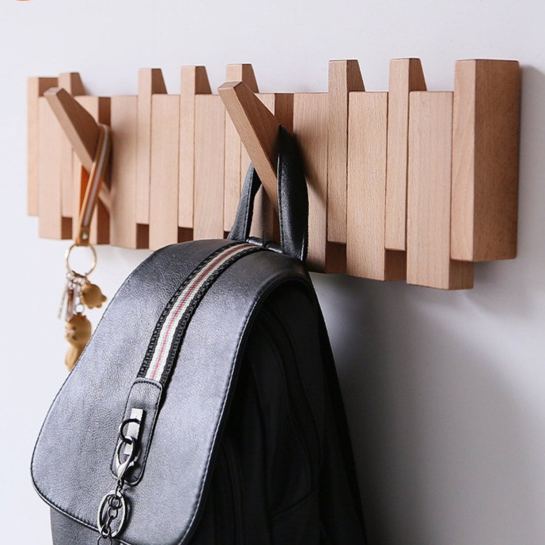 Skanto | Handgemachte Garderobe aus Holz im Klavierdesign | Einzigartiges Design mit 4-10 Haken für Flur, Schlafzimmer & Büro