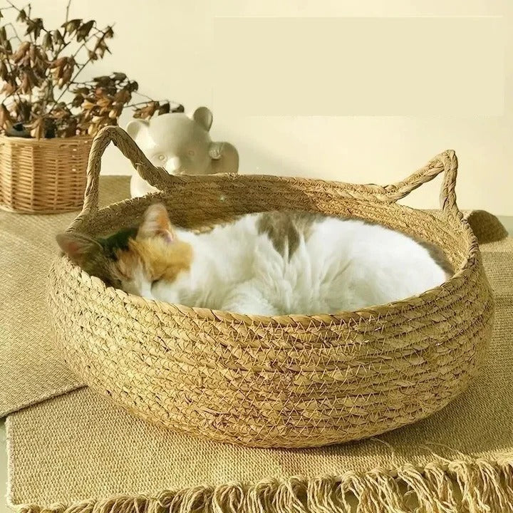 Skanto | Handgeflochtenes Katzenbett mit saisonalem Kissen