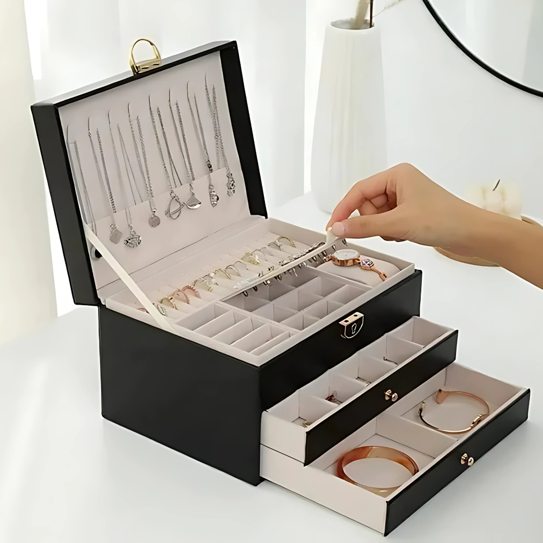 Skanto | Leder Mehrschichtige Schmuckschatulle Organizer
