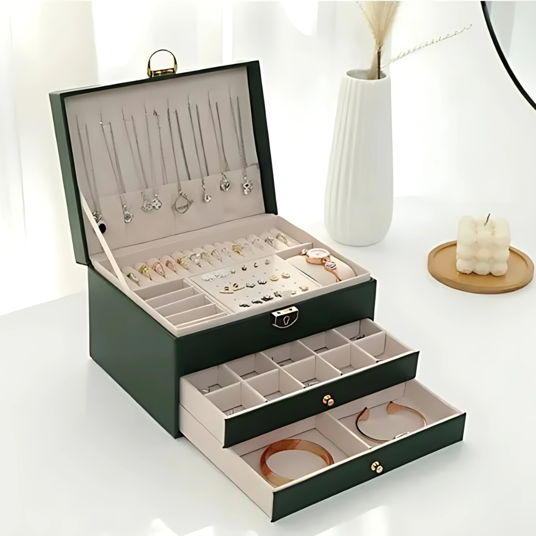 Skanto | Leder Mehrschichtige Schmuckschatulle Organizer