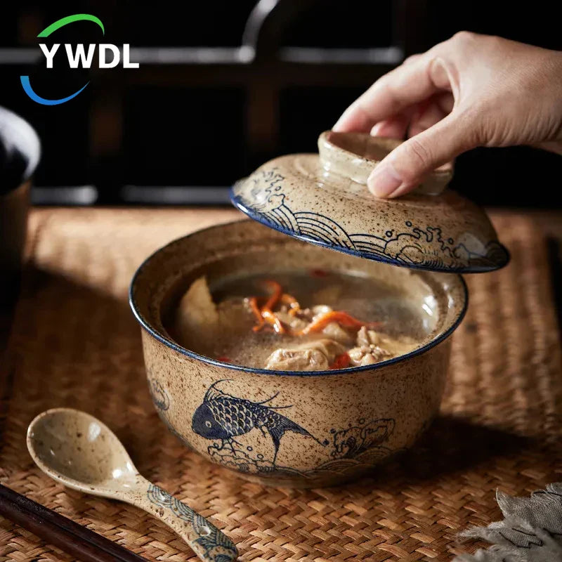 Ramen-Schale im japanischen Stil mit Deckel Keramik-Nudelschale Geschirr | Skanto