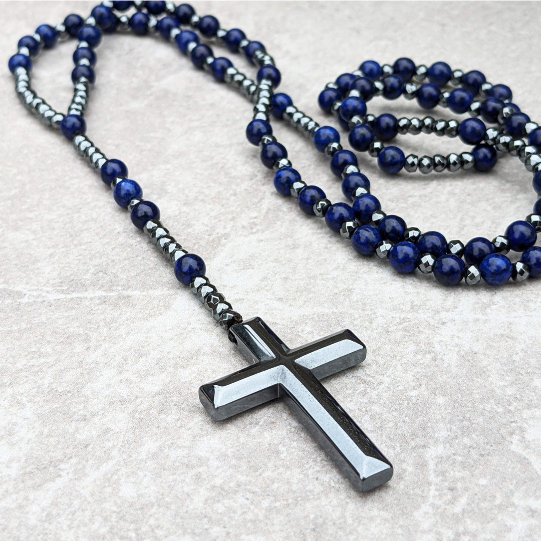 Skanto | Orion Spirituelle Halskette mit Tigerauge & Lapislazuli – Herren-Rosenkranz