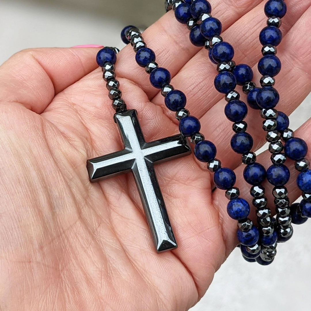 Skanto | Orion Spirituelle Halskette mit Tigerauge & Lapislazuli – Herren-Rosenkranz