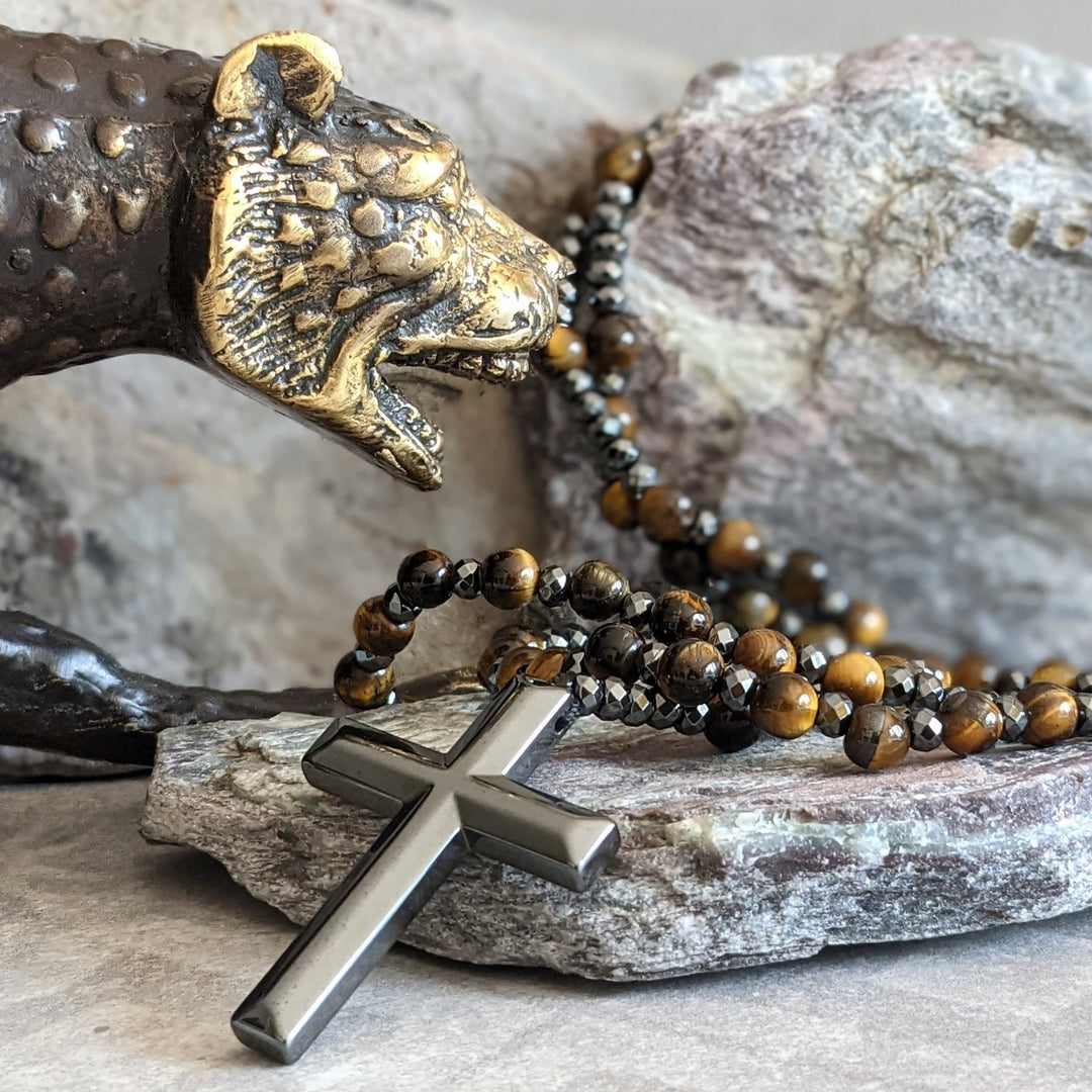 Skanto | Orion Spirituelle Halskette mit Tigerauge & Lapislazuli – Herren-Rosenkranz