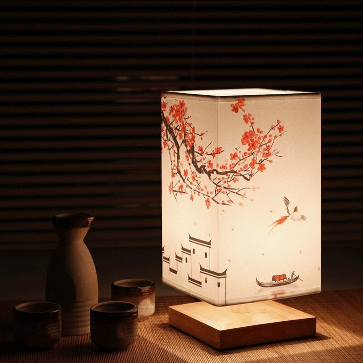 Skanto | Kyomi Japanisch-Skandinavische Tischlampe – Minimalistische Holz-Akzentleuchte